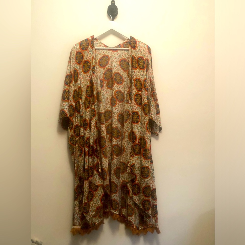 Bohemian Paisley Swim Coverup in Orange and Brown